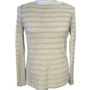 Chico's Shimmer Stripe Metallic Sweater 0/S Coastal Neutral Casual Knit Relaxed